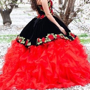 Dress, Small/Medium, Red, Black, Gold